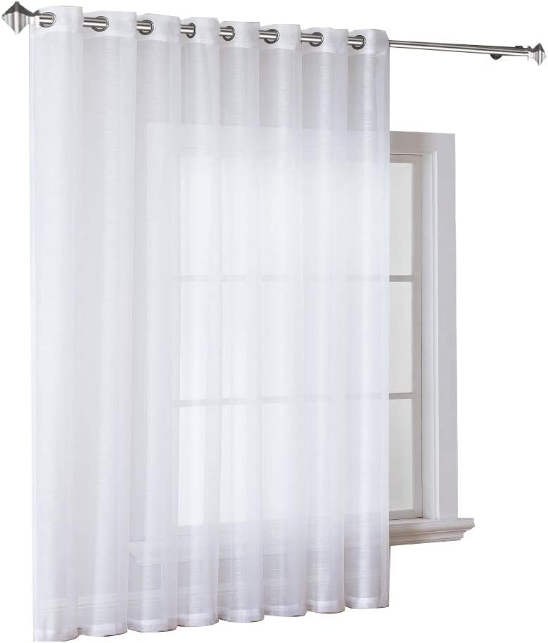 Warm Home Designs 1 Extra-Wide Bright White Sheer Patio Curtain with Grommets. Designed as Patio Door, Sliding Glass Door, or Room Divider Drape