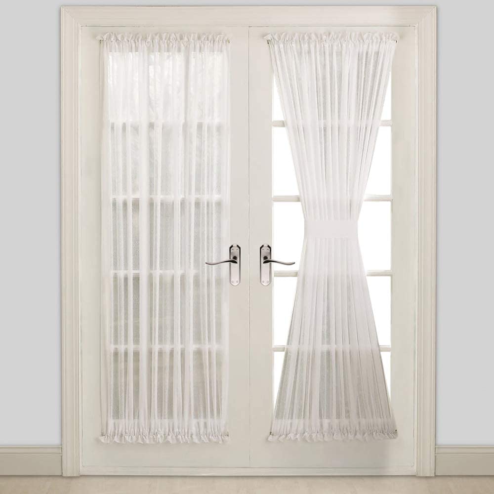 Warm Home Designs Pair of Sheer White French Door Curtains. Come with 2 Matching Tie-Backs