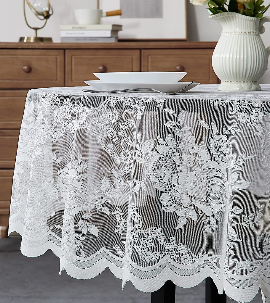 Warm Home Designs Lace Oval Tablecloth with English Rose Design. Rustic Tablecloth or Dining Table Cover for 6-8 Guests
