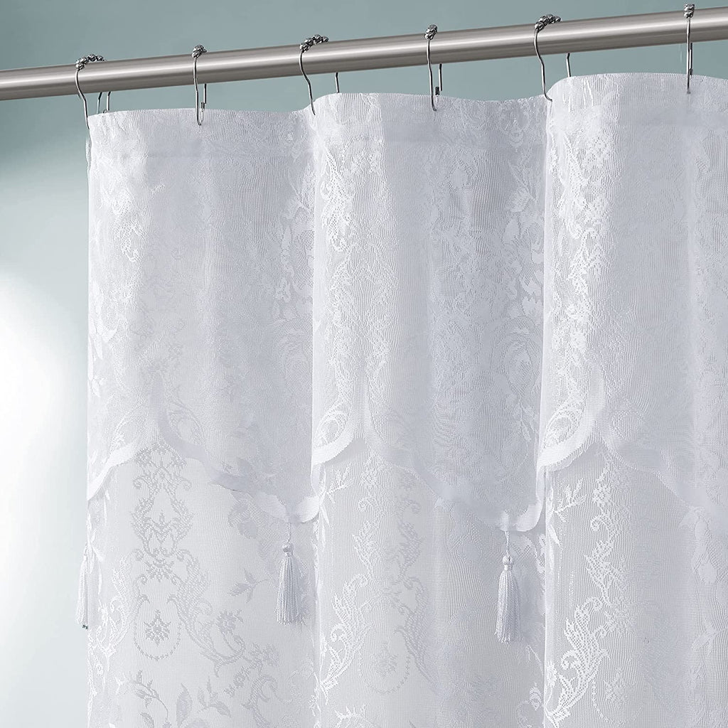 Warm Home Designs Lace Shower Curtain 72 x 72 Inches with Attached Valance & 7 Tassels. Luxury Farmhouse Shower Curtains for The Bathroom or Boho Shower Curtains for Bathroom