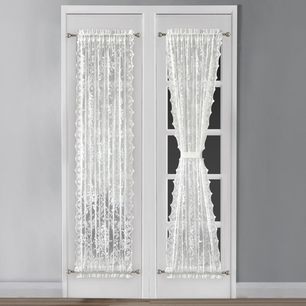Warm Home Designs French Door Curtains. English Rose Lace Curtain Door Pair Comes with 2 Tiebacks
