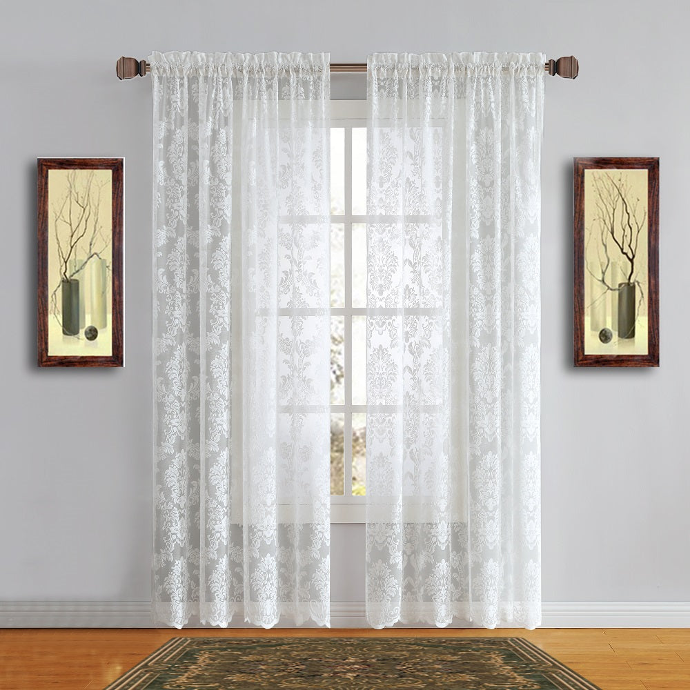 Warm Home Designs Pair of 2 Knitted Lace Curtains with Elegant Damask Pattern. Available in 3 Colors