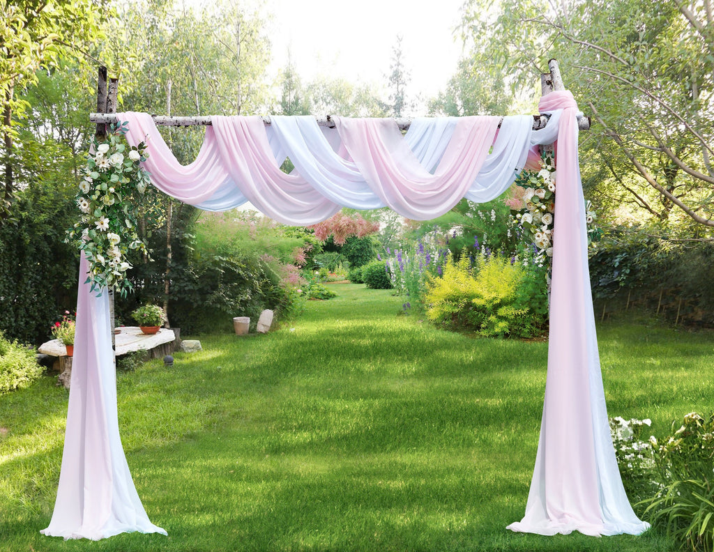 2 Chiffon Wedding Arch Draping Fabric Scarves in 18 or 24 Foot Length and 7 Colors.