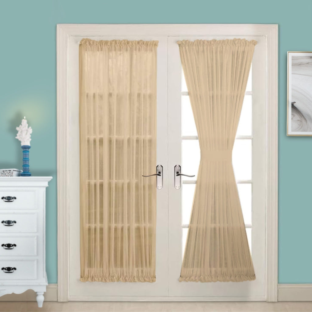 Warm Home Designs Pair of Sheer White French Door Curtains. Come with 2 Matching Tie-Backs