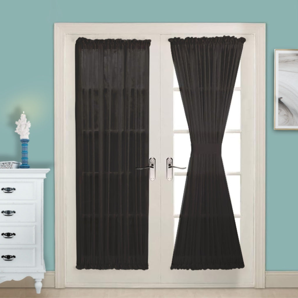 Warm Home Designs Pair of Sheer White French Door Curtains. Come with 2 Matching Tie-Backs
