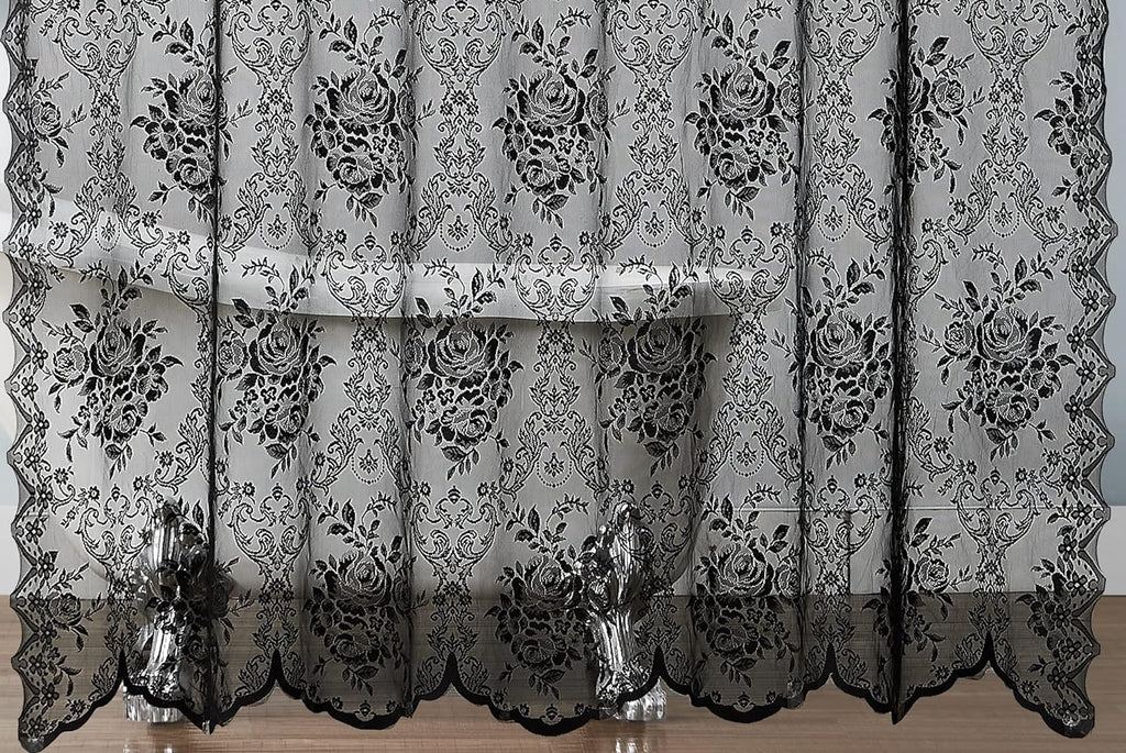 WARM HOME DESIGNS Lace Shower Curtain with Attached Valance & 7 Tassels in 3 Colors. 72 x 72 Inches Luxury Farmhouse Shower Curtains for the Bathroom