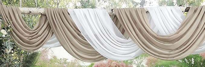 WARM HOME DESIGNS 2 Chiffon Wedding Arch Draping Fabric Scarves in 12, 18 or 24 Foot Length and 5 Colors.