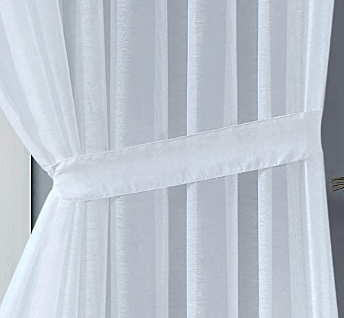 Warm Home Designs Pair of 2 Extra Large Sheer White Room Divider Curtains with 2 Matching Tie-Backs