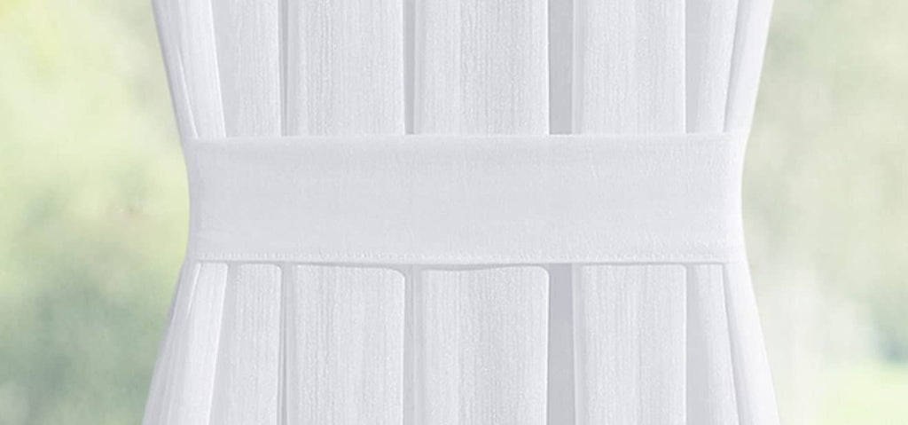 WARM Home DESIGNS Sheer White French Door Curtains Set of 2. Each Curtain for Door Window Set Comes with 2 Tie-Backs.