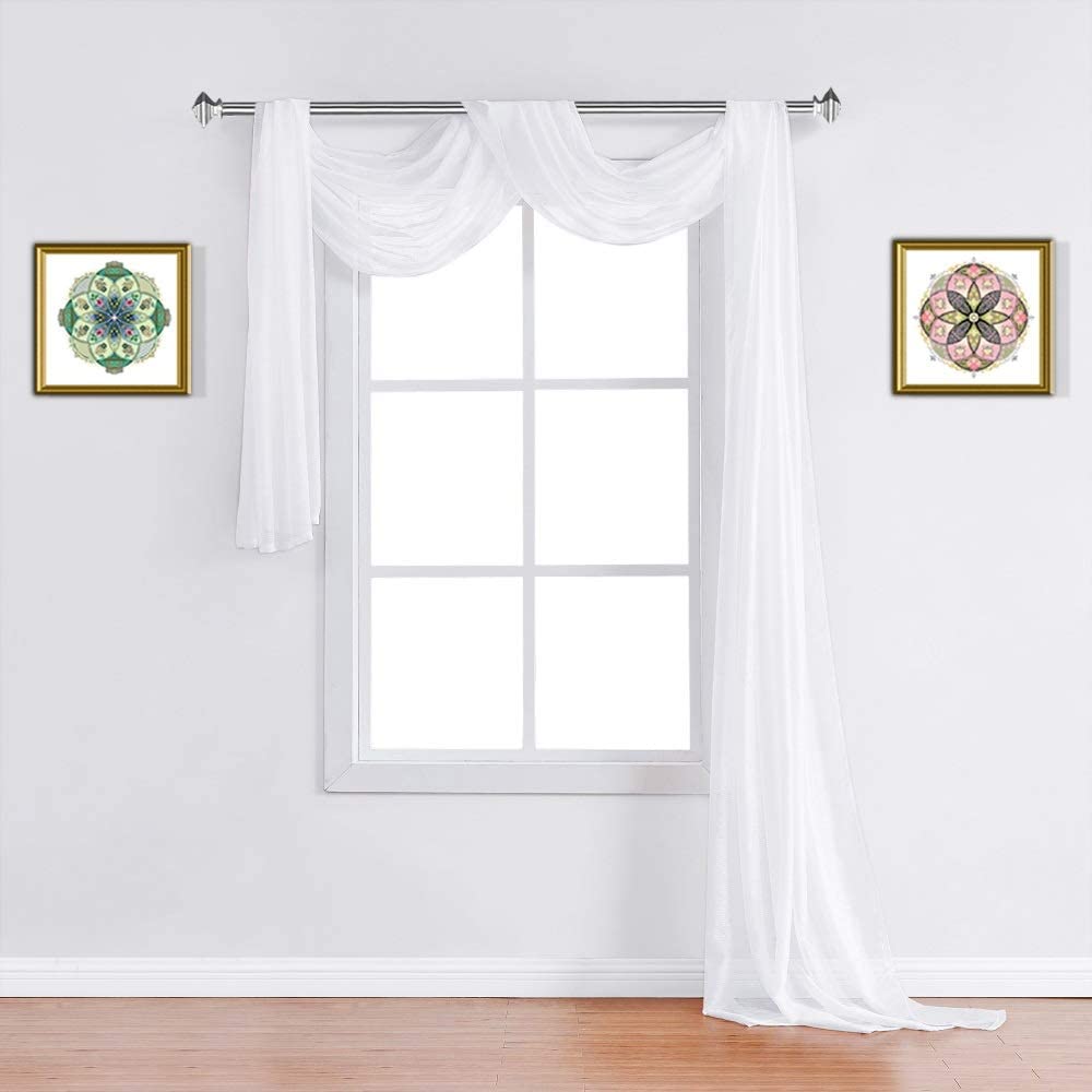 Warm Home Designs Pair of 2 Bright White Sheer Window Curtains. 2 Elegant Voile Panel Drapes are 108 Inch Wide Total