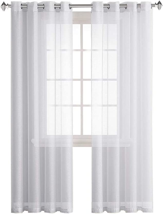 Warm Home Designs Pair of 2 Bright White Sheer Window Curtains. 2 Elegant Voile Panel Drapes are 108 Inch Wide Total