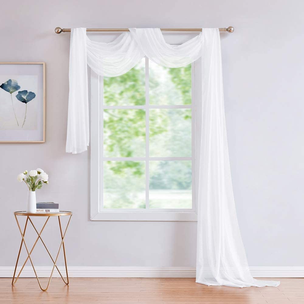 Warm Home Designs Pair of 2 Bright White Sheer Window Curtains. 2 Elegant Voile Panel Drapes are 108 Inch Wide Total