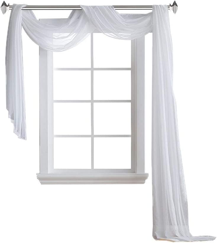 Warm Home Designs Pair of 2 Bright White Sheer Window Curtains. 2 Elegant Voile Panel Drapes are 108 Inch Wide Total