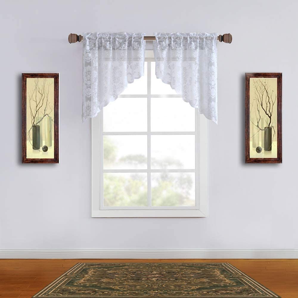 Warm Home Designs Pair of Knitted Lace Kitchen Swag Curtains with Charming Flower Pattern. Add Tiers & Valance for Ultimate Elegant Look