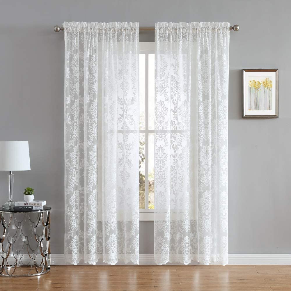 Warm Home Designs Pair of Knitted Lace Curtains with Rod Pocket. Drapes Let Light Flow in While Providing Some Privacy