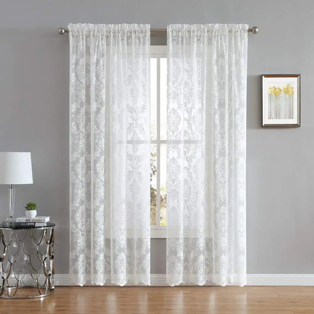 WARM HOME DESIGNS Pair of Standard Knitted Lace Curtains with Rod Pocket. Drapes Let Light Flow in While Providing Some Privacy
