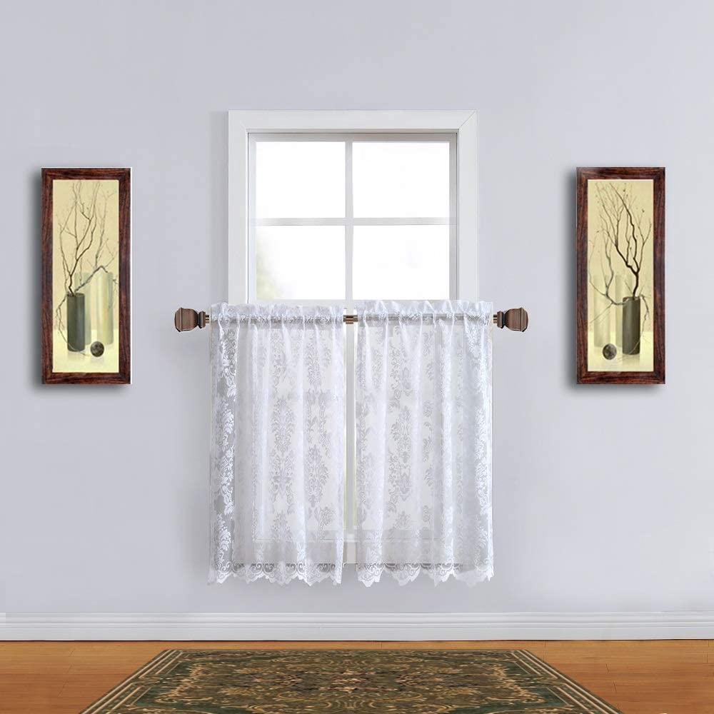 Warm Home Designs Pair of Knitted Lace Kitchen Swag Curtains with Charming Flower Pattern. Add Tiers & Valance for Ultimate Elegant Look