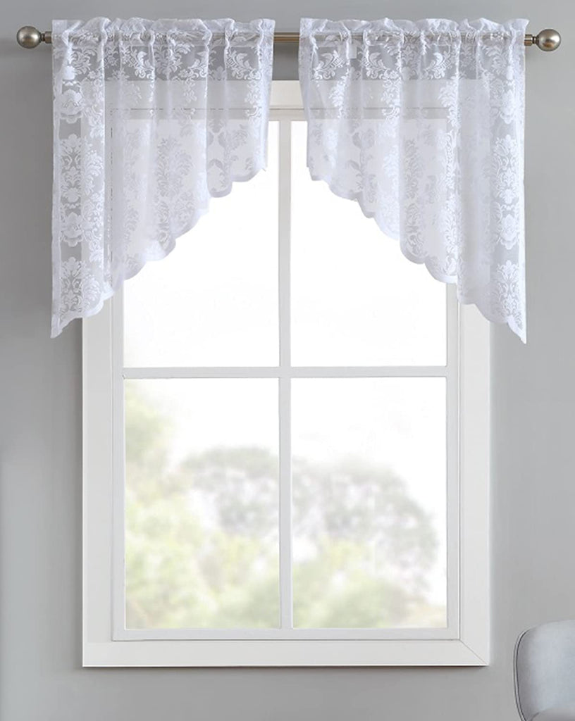 Warm Home Designs Pair of Knitted Lace Kitchen Swag Curtains with Charming Flower Pattern. Add Tiers & Valance for Ultimate Elegant Look