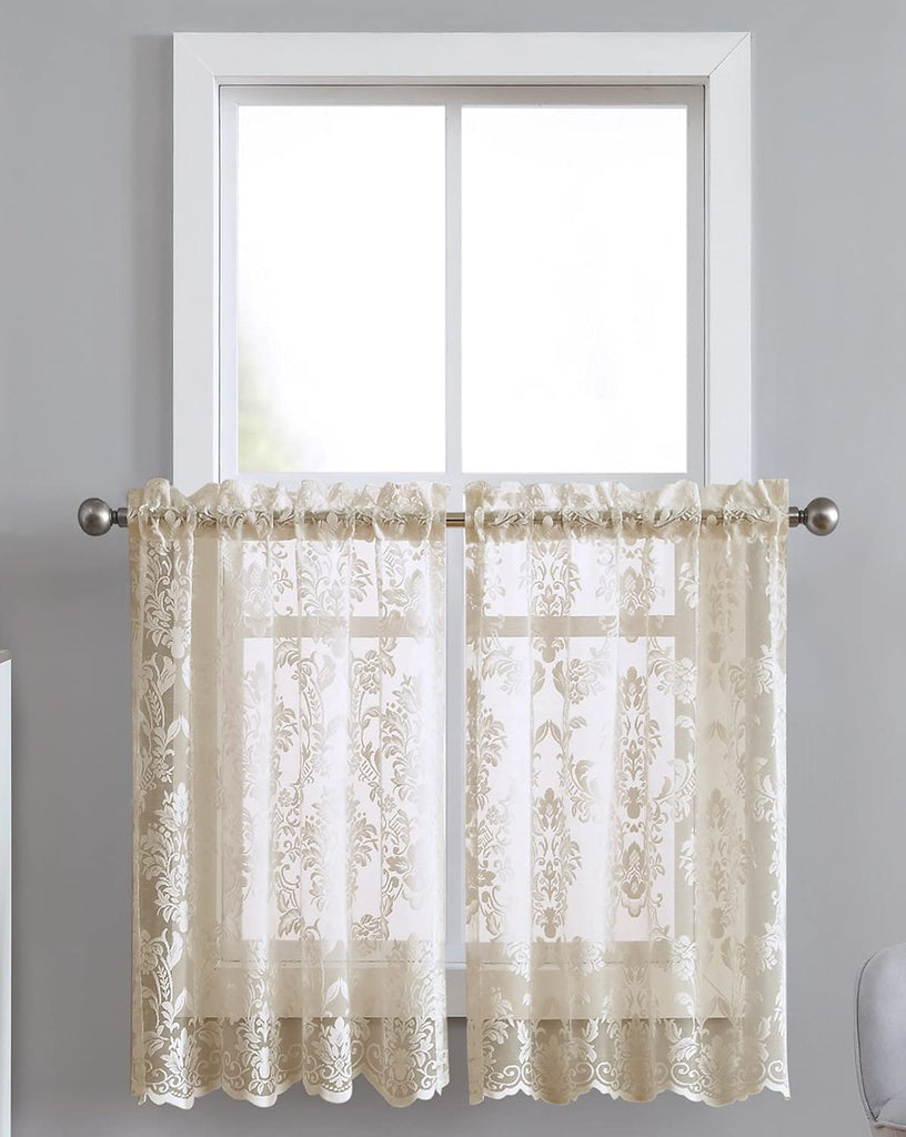 Warm Home Designs Pair of Knitted Lace Kitchen Swag Curtains with Charming Flower Pattern. Add Tiers & Valance for Ultimate Elegant Look