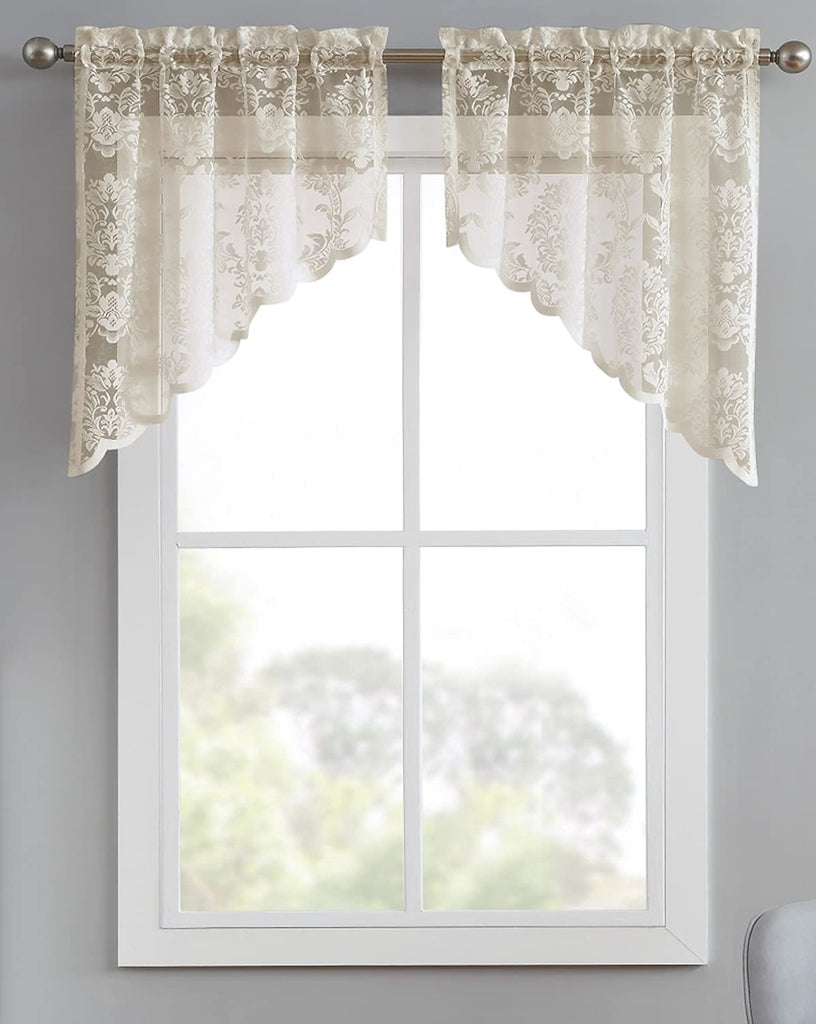 Warm Home Designs Pair of Knitted Lace Kitchen Swag Curtains with Charming Flower Pattern. Add Tiers & Valance for Ultimate Elegant Look