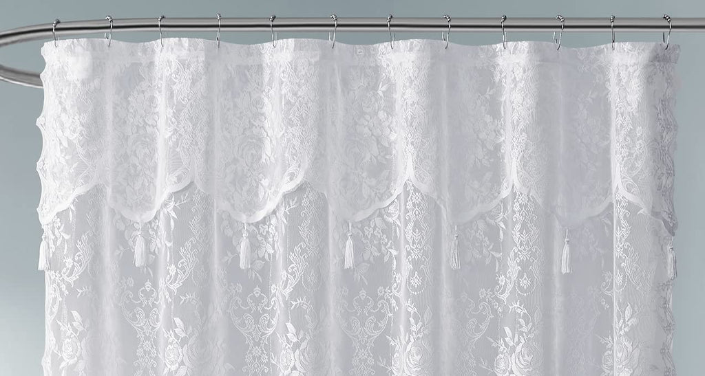 Warm Home Designs Lace Shower Curtain 72 x 72 Inches with Attached Valance & 7 Tassels. Luxury Farmhouse Shower Curtains for The Bathroom or Boho Shower Curtains for Bathroom