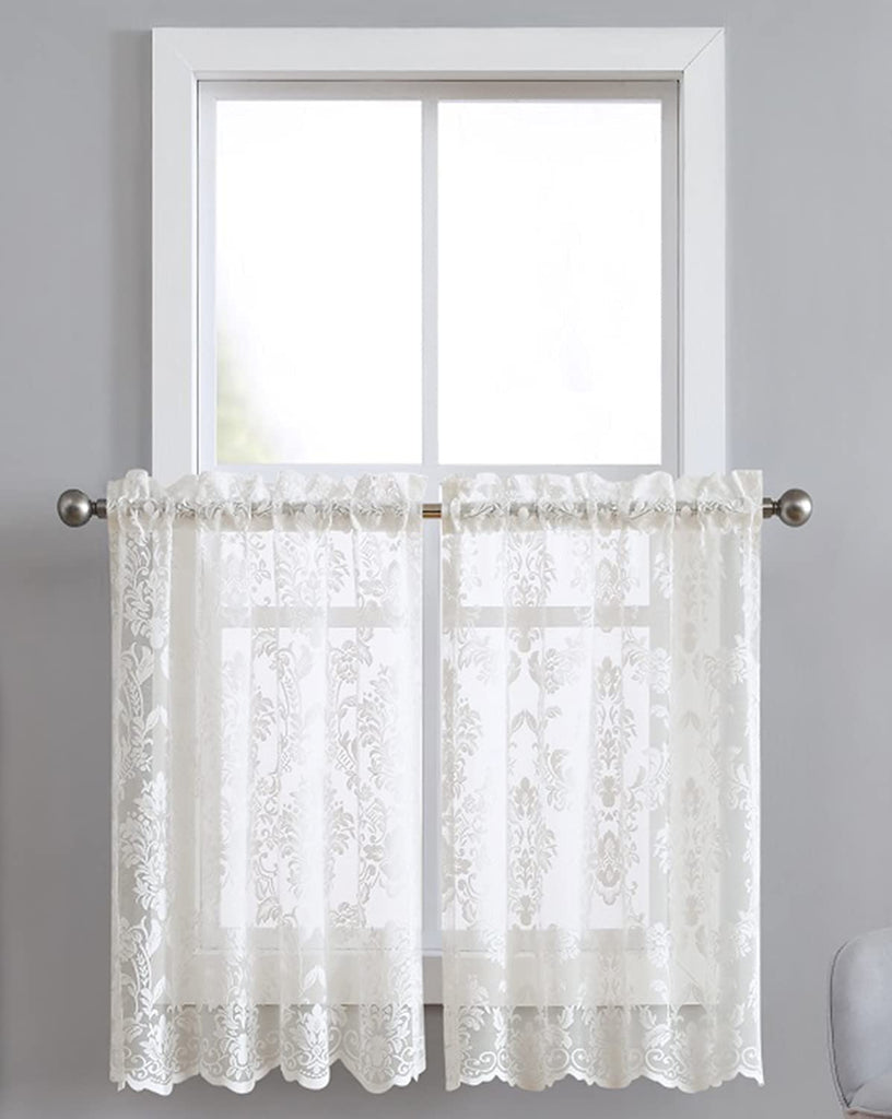 Warm Home Designs Pair of Knitted Lace Kitchen Swag Curtains with Charming Flower Pattern. Add Tiers & Valance for Ultimate Elegant Look