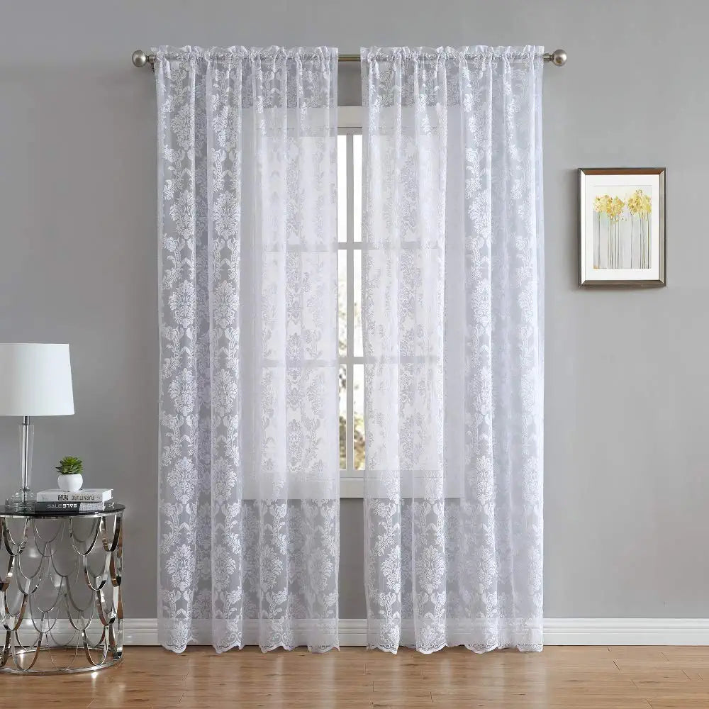WARM HOME DESIGNS Pair of Standard Knitted Lace Curtains with Rod Pocket. Drapes Let Light Flow in While Providing Some Privacy