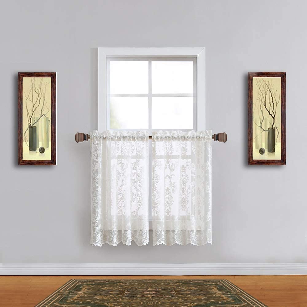Warm Home Designs Pair of Knitted Lace Kitchen Swag Curtains with Charming Flower Pattern. Add Tiers & Valance for Ultimate Elegant Look