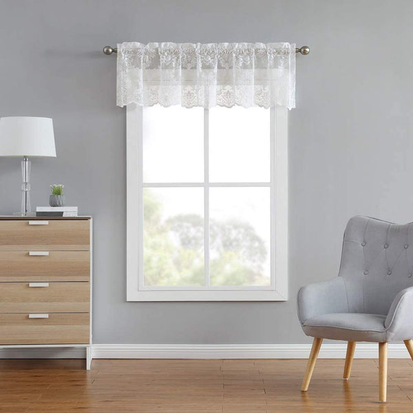 Warm Home Designs Pair of Knitted Lace Kitchen Swag Curtains with Charming Flower Pattern. Add Tiers & Valance for Ultimate Elegant Look