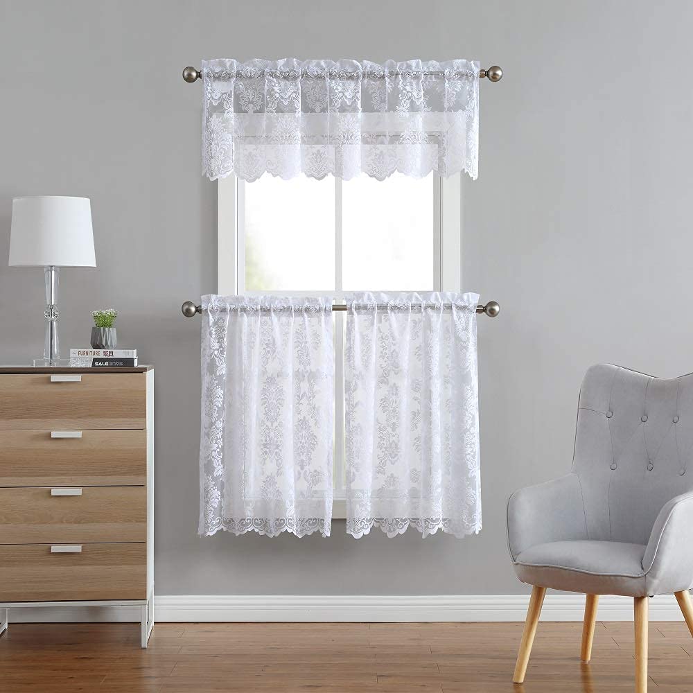 Warm Home Designs Pair of Knitted Lace Kitchen Swag Curtains with Charming Flower Pattern. Add Tiers & Valance for Ultimate Elegant Look