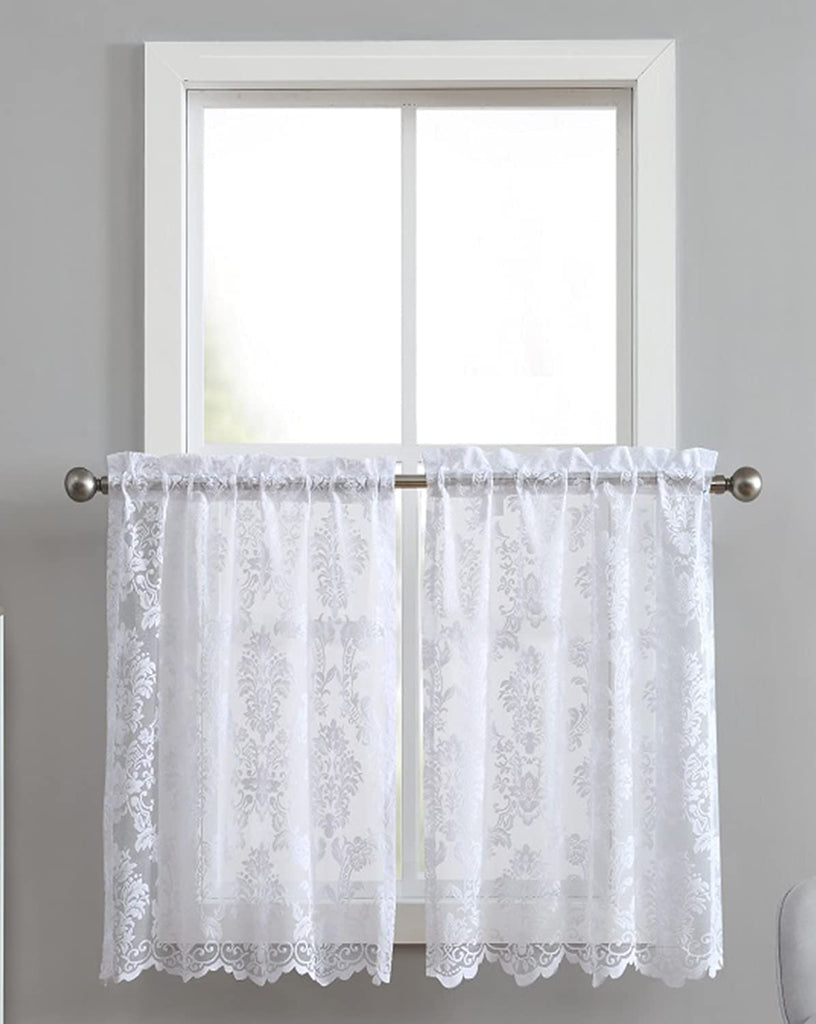 Warm Home Designs Pair of Knitted Lace Kitchen Swag Curtains with Charming Flower Pattern. Add Tiers & Valance for Ultimate Elegant Look