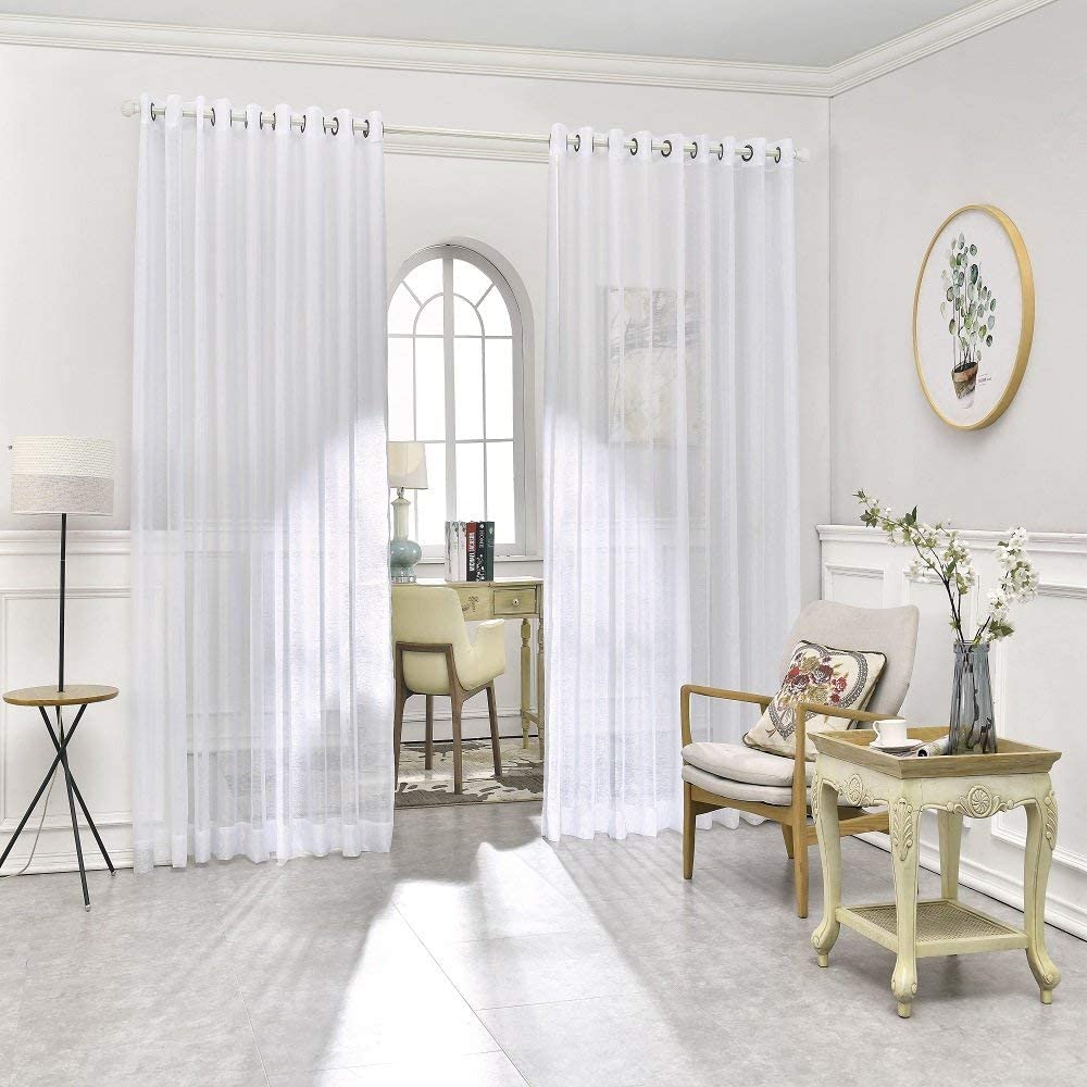 Warm Home Designs Pair of 2 Extra Large Sheer White Room Divider Curtains with 2 Matching Tie-Backs