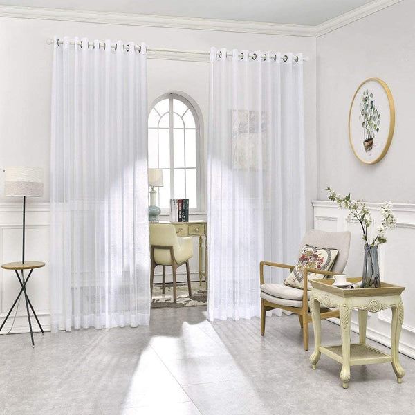 Warm Home Designs Pair of 2 Extra Large Sheer White Room Divider Curtains with 2 Matching Tie-Backs