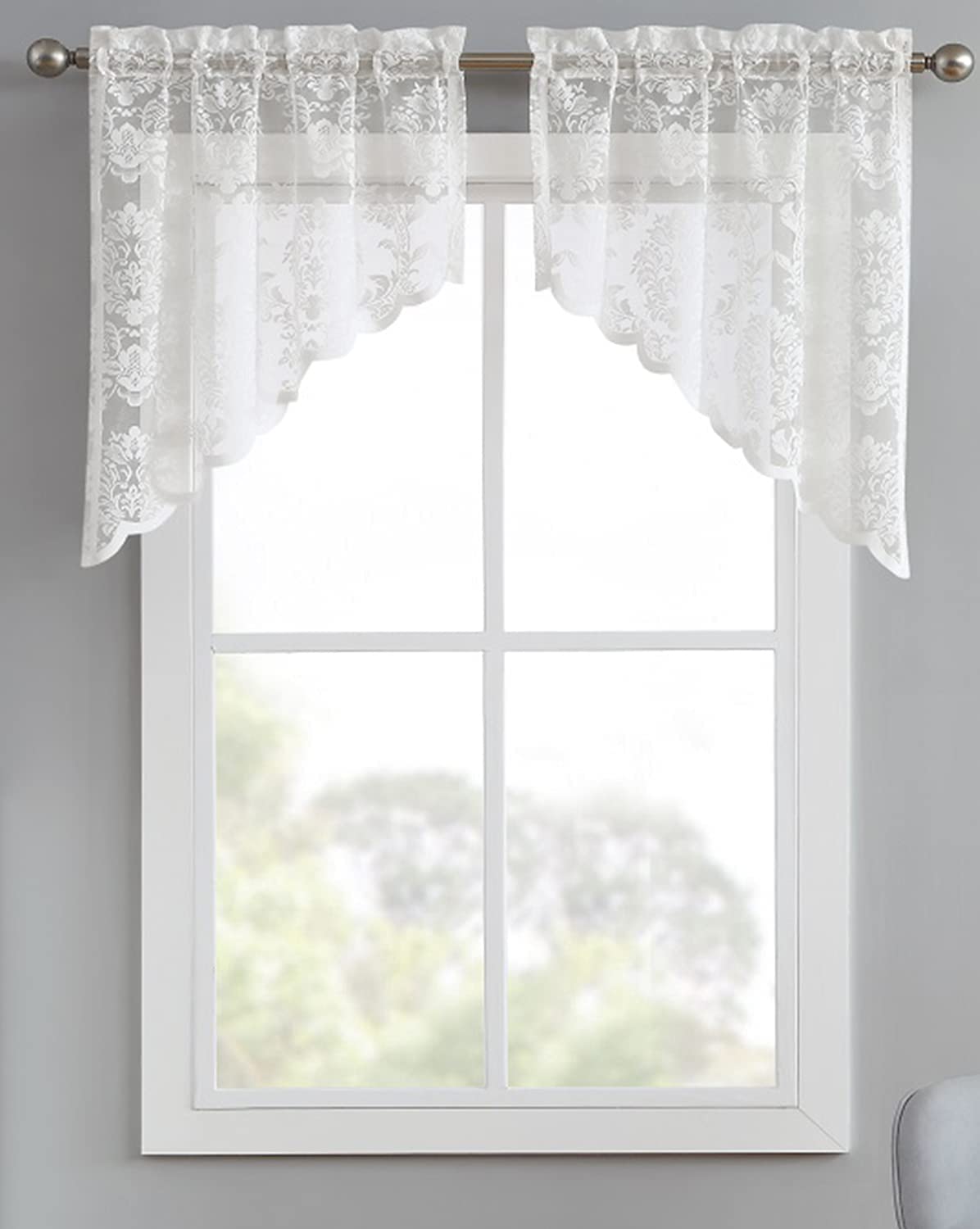 Warm Home Designs Pair Of Lace Kitchen Curtains With Flower Pattern Warmhomedesigns Com