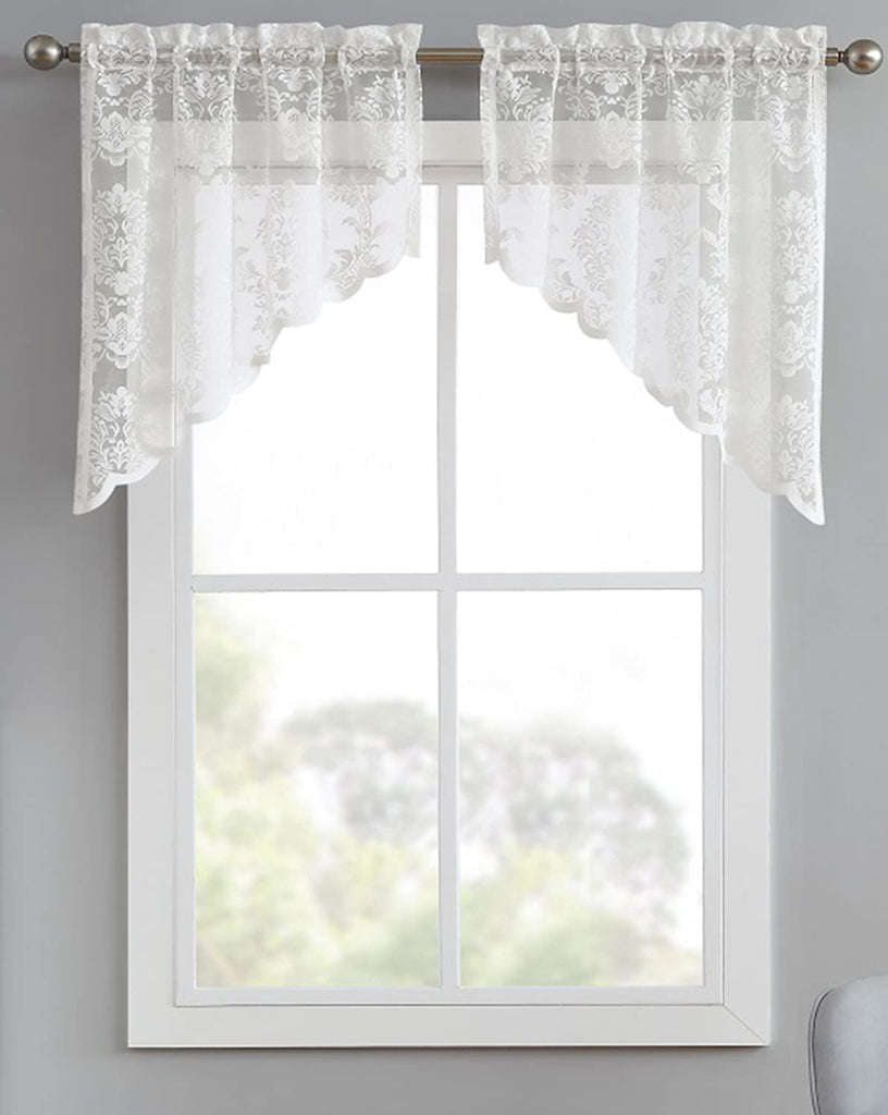 Warm Home Designs Pair of Knitted Lace Kitchen Swag Curtains with Charming Flower Pattern. Add Tiers & Valance for Ultimate Elegant Look