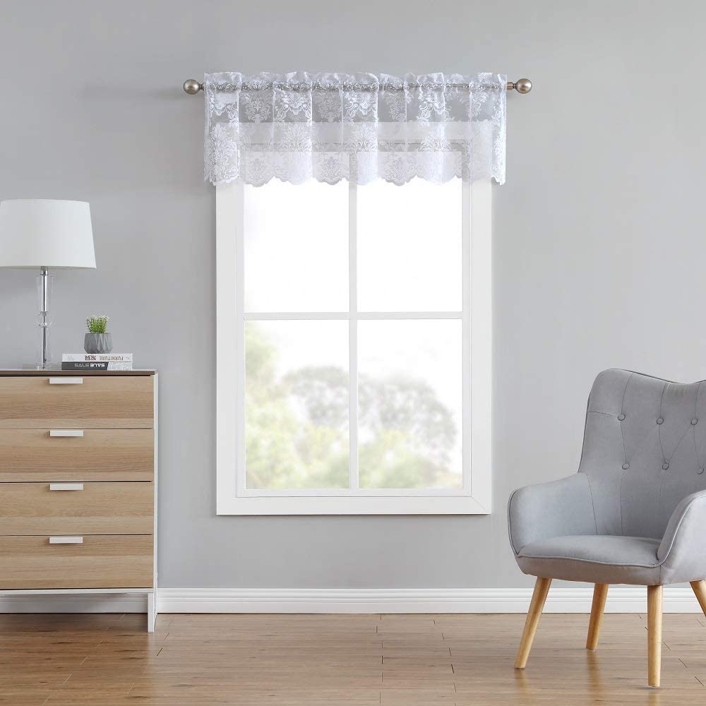 Warm Home Designs Pair of Knitted Lace Kitchen Swag Curtains with Charming Flower Pattern. Add Tiers & Valance for Ultimate Elegant Look