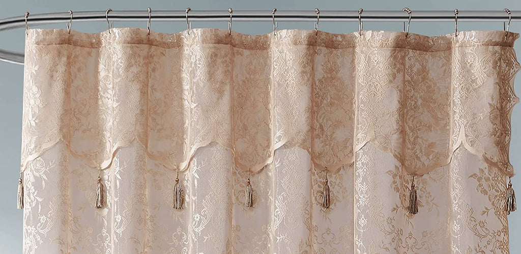 Warm Home Designs Lace Shower Curtain 72 x 72 Inches with Attached Valance & 7 Tassels. Luxury Farmhouse Shower Curtains for The Bathroom or Boho Shower Curtains for Bathroom