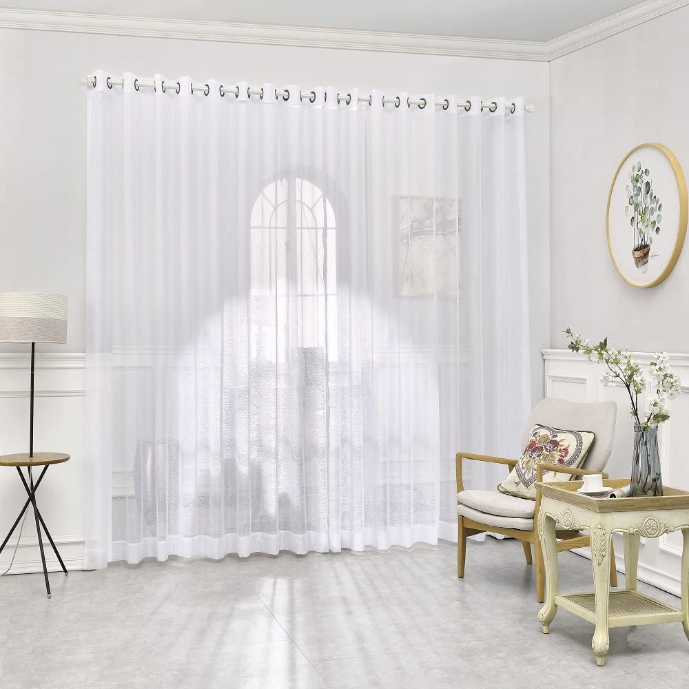 Warm Home Designs Pair of 2 Extra Large Sheer White Room Divider Curtains with 2 Matching Tie-Backs