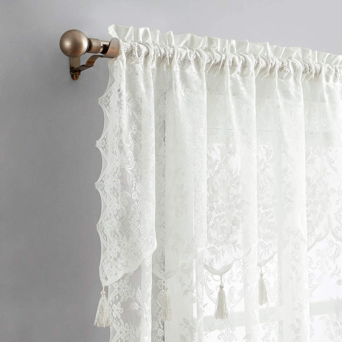 Warm Home Designs Pair of Semi Sheer Lace Curtain & Attached