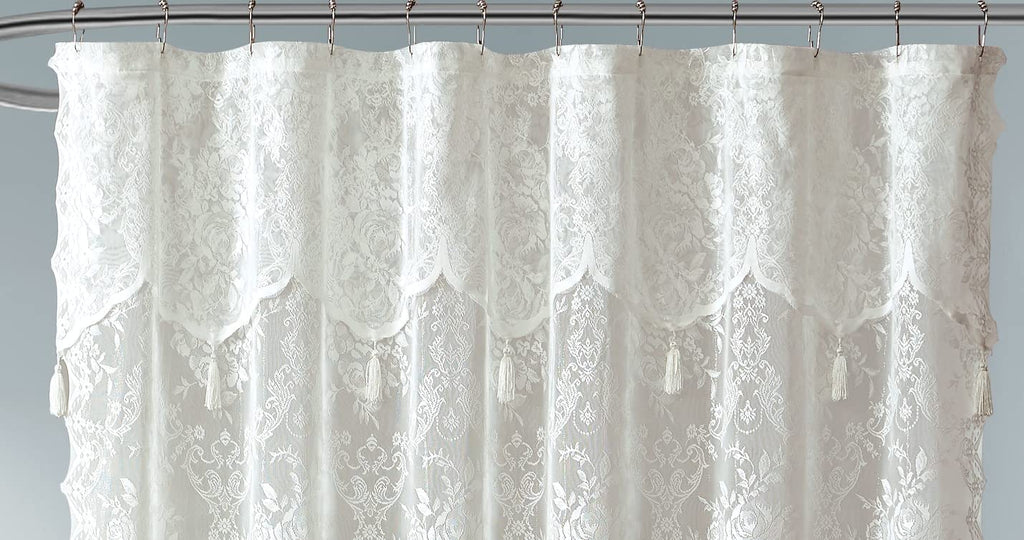 Warm Home Designs Lace Shower Curtain 72 x 72 Inches with Attached Valance & 7 Tassels. Luxury Farmhouse Shower Curtains for The Bathroom or Boho Shower Curtains for Bathroom