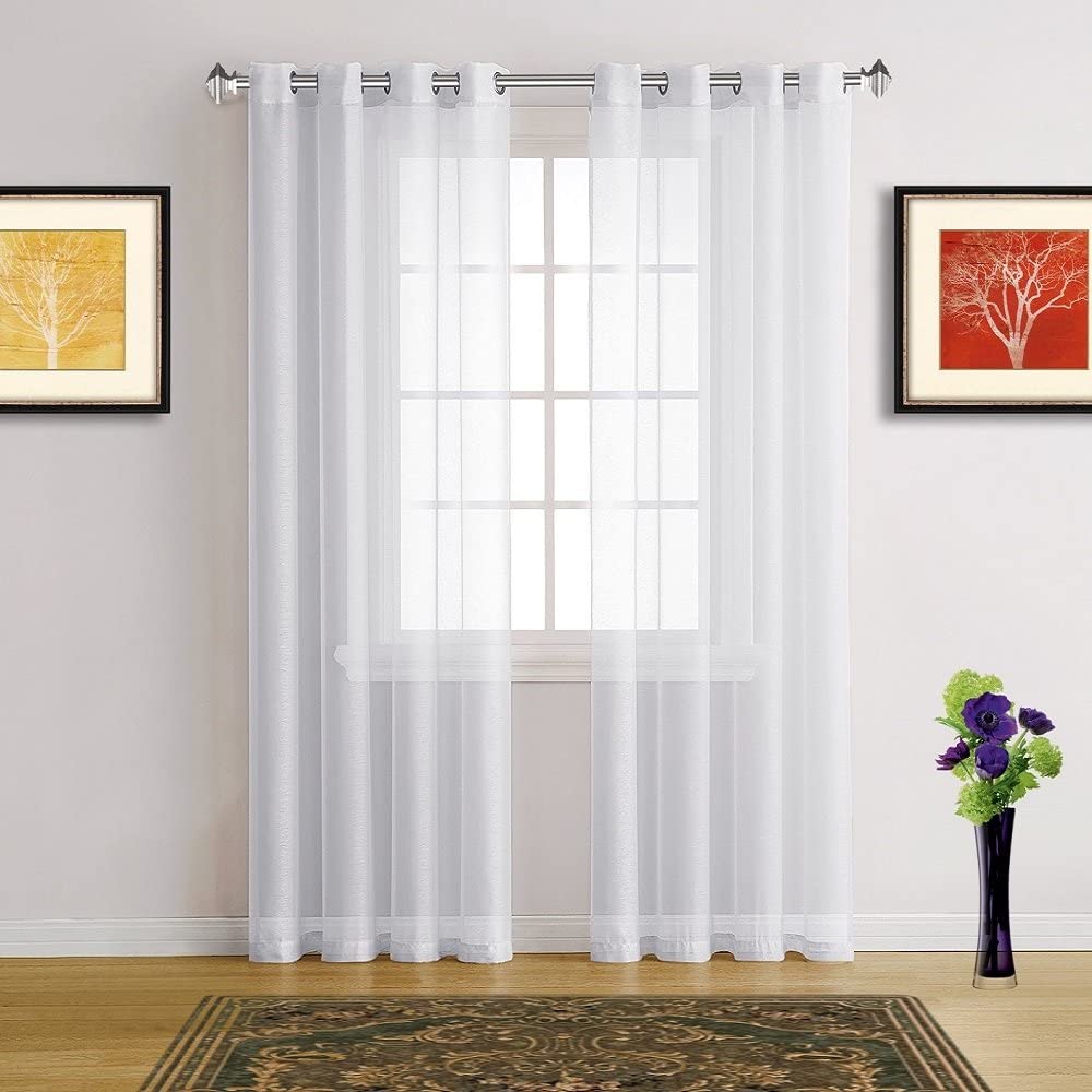 Warm Home Designs Pair of 2 Bright White Sheer Window Curtains. 2 Elegant Voile Panel Drapes are 108 Inch Wide Total