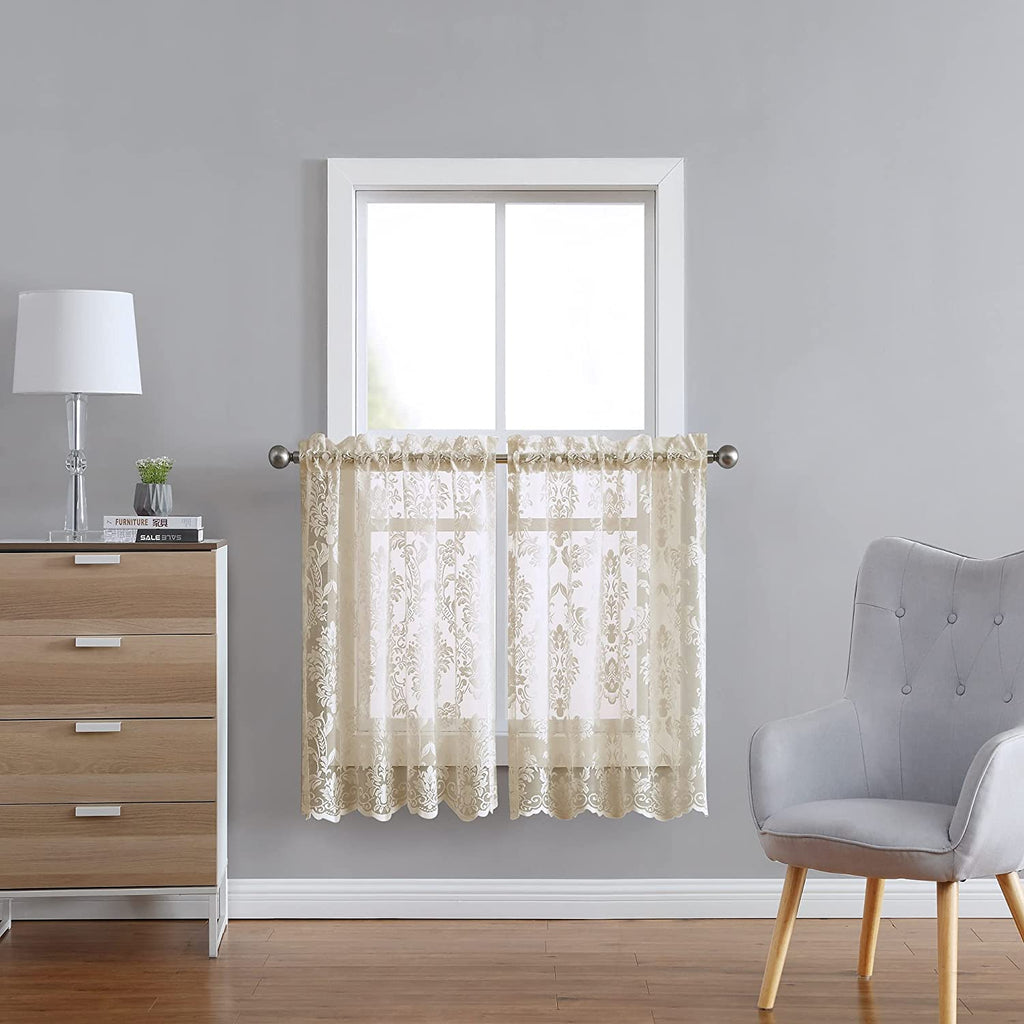 Warm Home Designs Pair of Knitted Lace Kitchen Swag Curtains with Charming Flower Pattern. Add Tiers & Valance for Ultimate Elegant Look