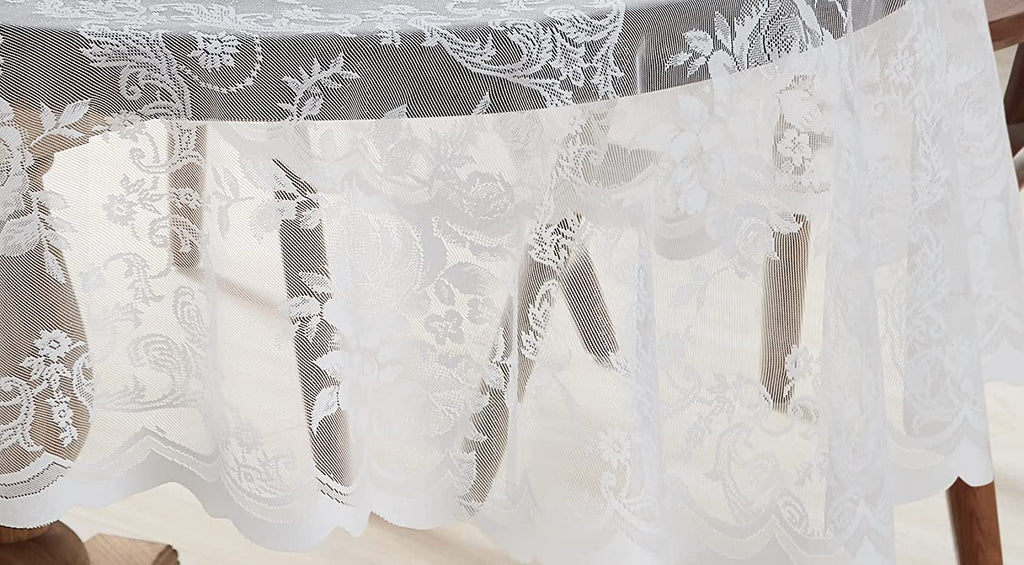 Warm Home Designs Lace Oval Tablecloth with English Rose Design. Rustic Tablecloth or Dining Table Cover for 6-8 Guests