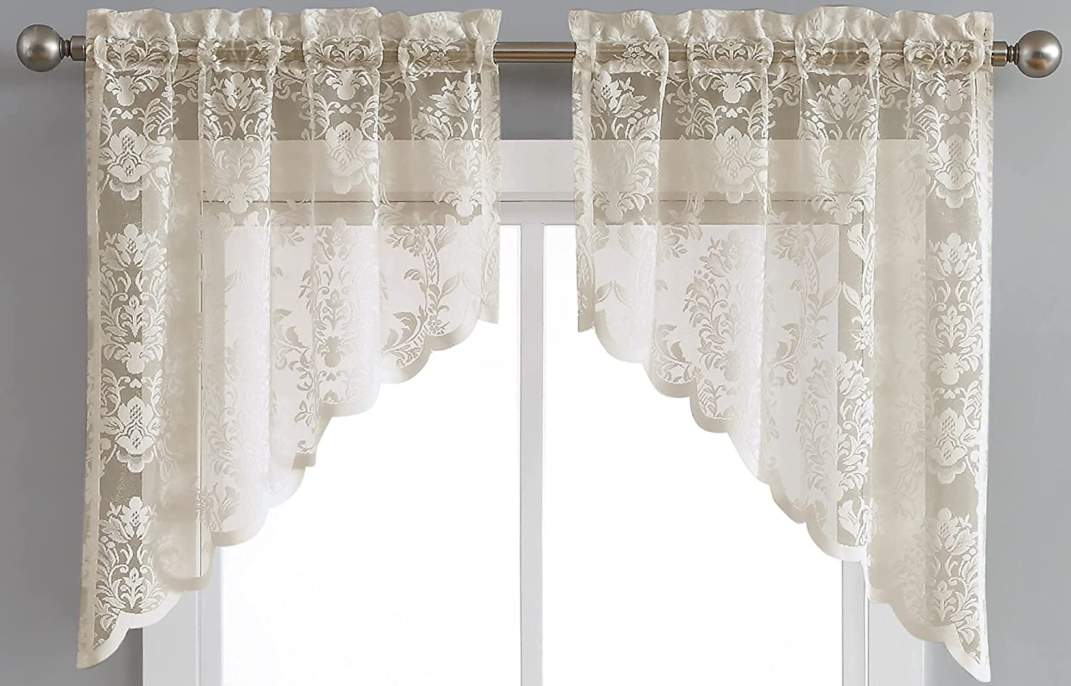 Warm Home Designs Pair of Lace Kitchen Curtains with Flower