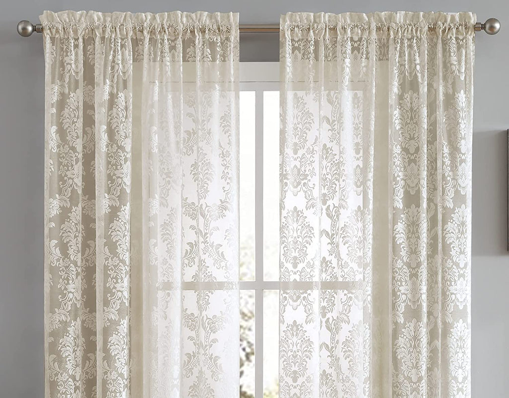 Warm Home Designs Pair of Knitted Lace Curtains with Rod Pocket. Drapes Let Light Flow in While Providing Some Privacy