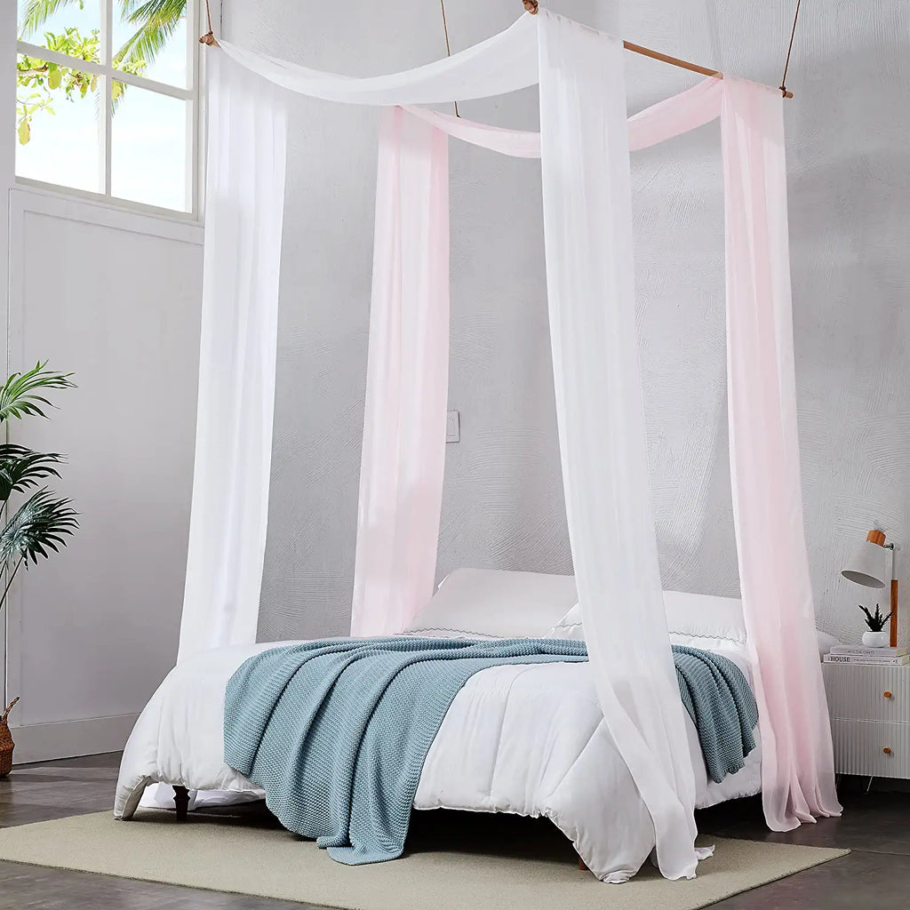 Warm Home Designs Pair of 2 Chiffon Canopy Bed Curtains. Bed Canopy Curtains for Twin, Full or Queen Size Bed