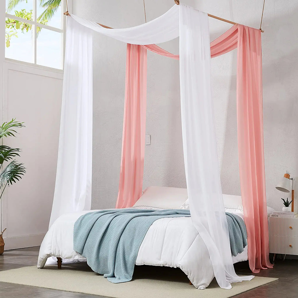 Warm Home Designs Pair of 2 Chiffon Canopy Bed Curtains. Bed Canopy Curtains for Twin, Full or Queen Size Bed