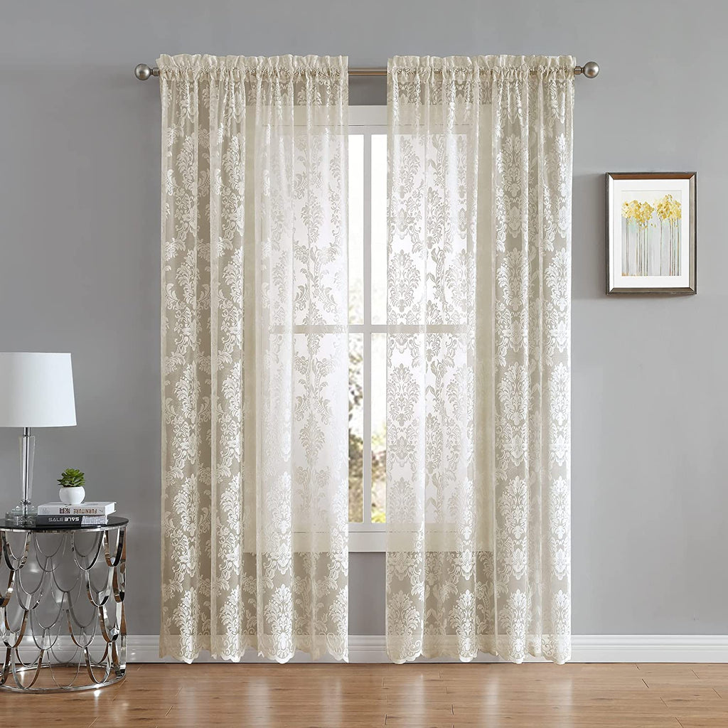 Warm Home Designs Pair of Knitted Lace Curtains with Rod Pocket. Drapes Let Light Flow in While Providing Some Privacy