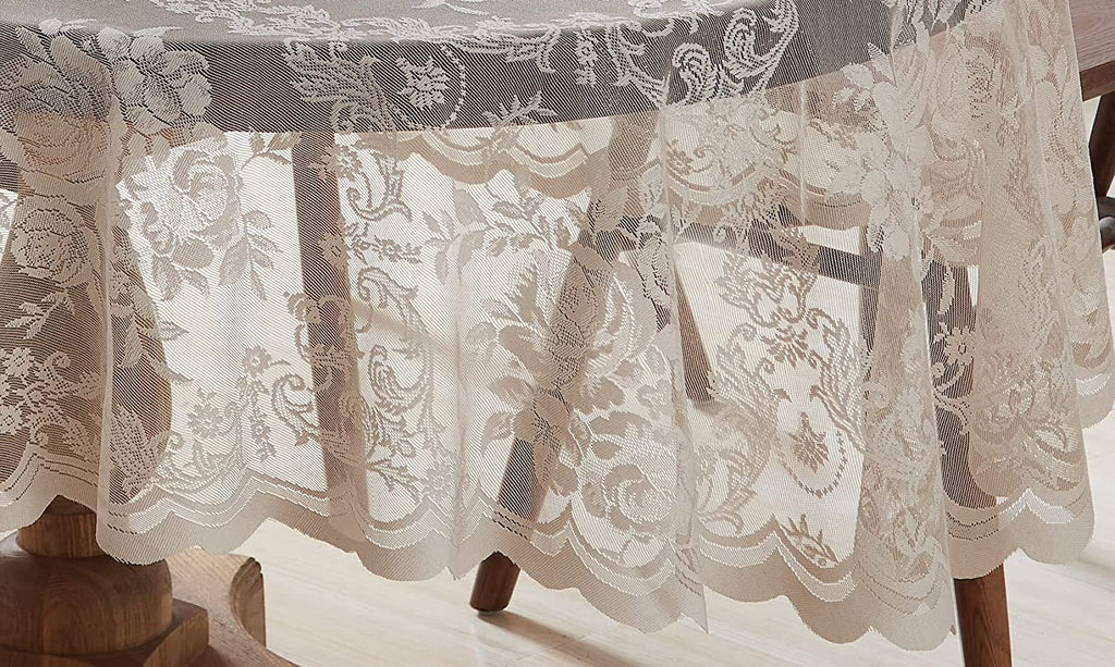 Warm Home Designs Lace Oval Tablecloth with English Rose Design. Rustic Tablecloth or Dining Table Cover for 6-8 Guests
