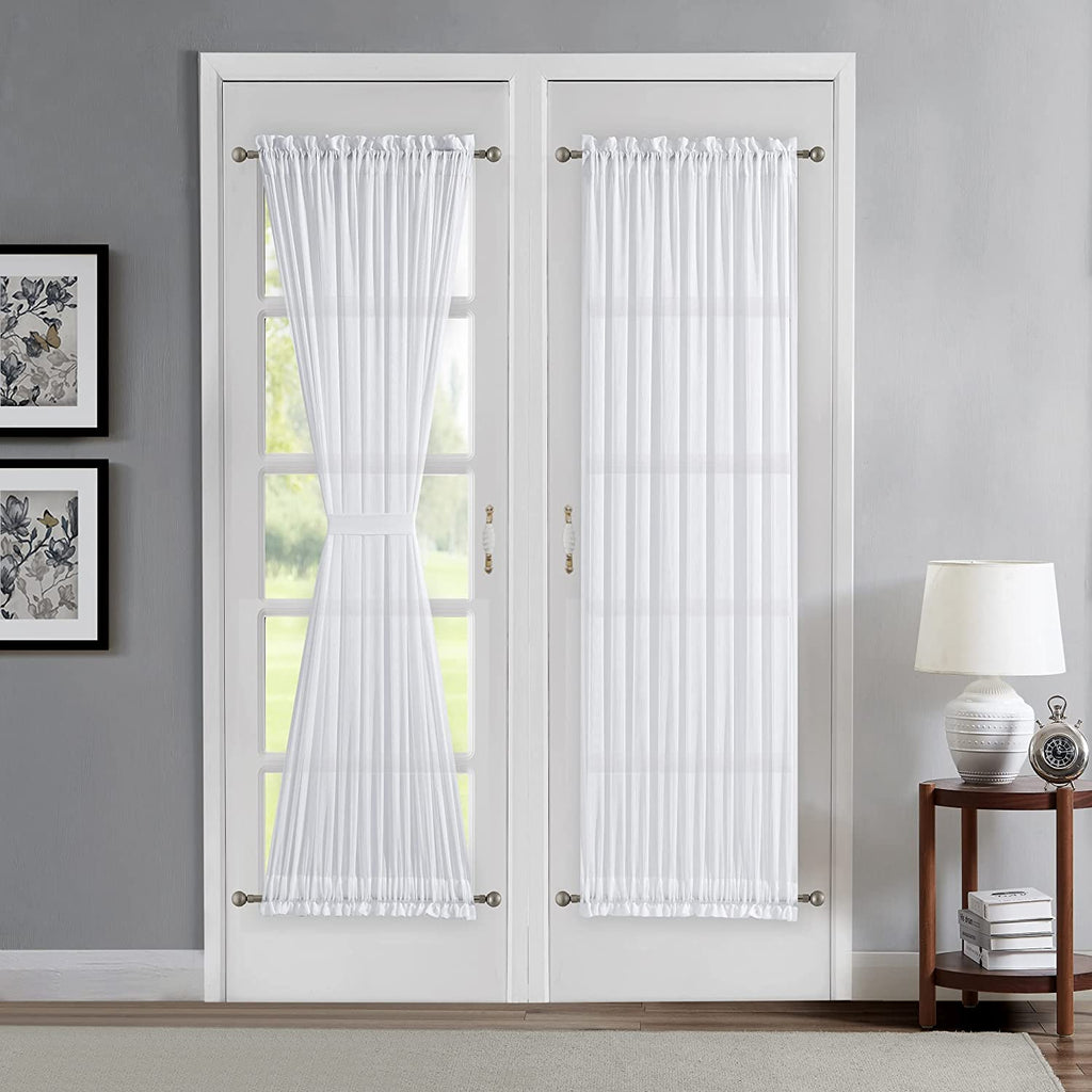WARM Home DESIGNS Sheer White French Door Curtains Set of 2. Each Curtain for Door Window Set Comes with 2 Tie-Backs.